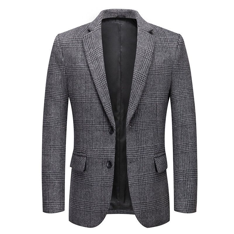 Men's Plaid Woolen Coat Suit Casual Jacket