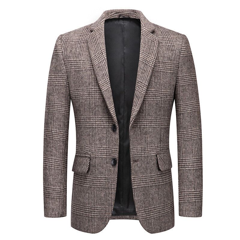 Men's Plaid Woolen Coat Suit Casual Jacket