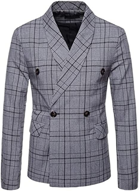 Men's Plaid Suit Coats Slim Fit Double Breasted Blazers Casual Stripe Suit Jackets Lightweight Sport Coats